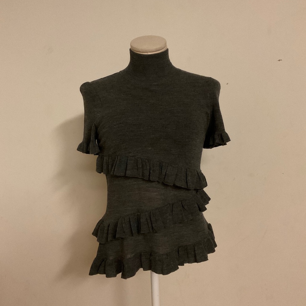 Anthropologie Mock-Neck Ruffled-Tiered Short Sleeve Sweater